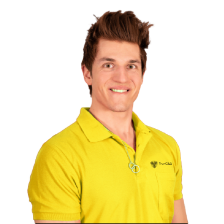 Junger Mann mit gelben Polohemd und braunen hochgeföhnten Haaren