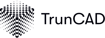 Logo der Firma TrunCAD mit sechseckigem Muster links und Schriftzug rechts